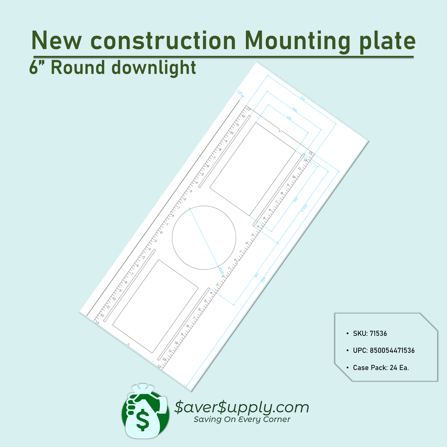 Durable recessed light installation plate in a 24-pack