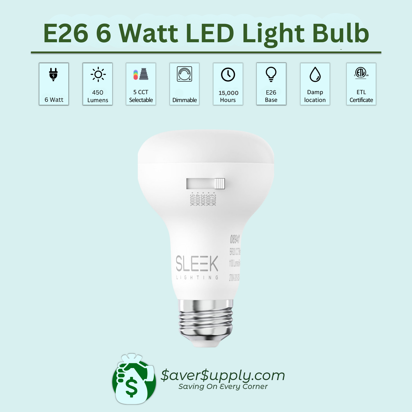 6 Watt, 40 Watt Equivalent, E26 LED Bulb, 5 CCT / 4 Pack