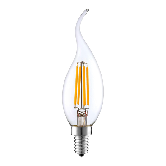 4W LED Filament Flame Tip Bulb, Dimmable, E12 Base, 2700K, 330 Lumens