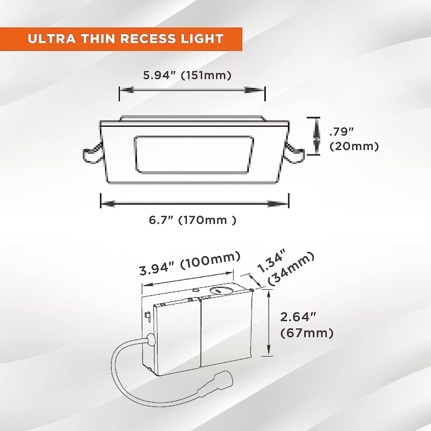 6 Inch Flat  Recessed LED Lighting, Downlight, 12 Watt 5CCT, 1100 Lumens