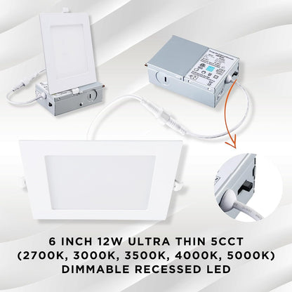 6 Inch Flat  Recessed LED Lighting, Downlight, 12 Watt 5CCT, 1100 Lumens