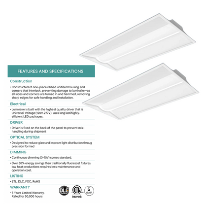 2x4 FT LED Troffer Light – 30-72W, 5CCT, Dimmable, 9,000 Lm, DLC Premium/ETL