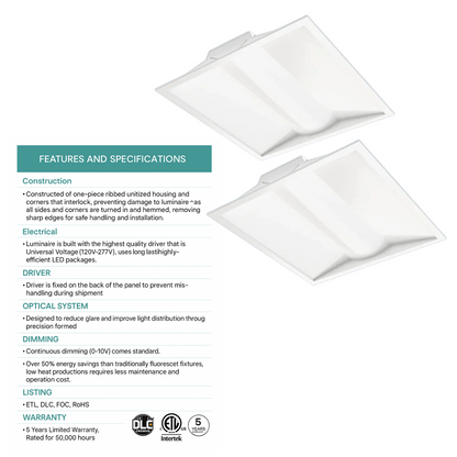 2x2 FT LED Troffer Light – 15-40W, 5CCT, Dimmable, 5,000 Lm, DLC Premium/ETL