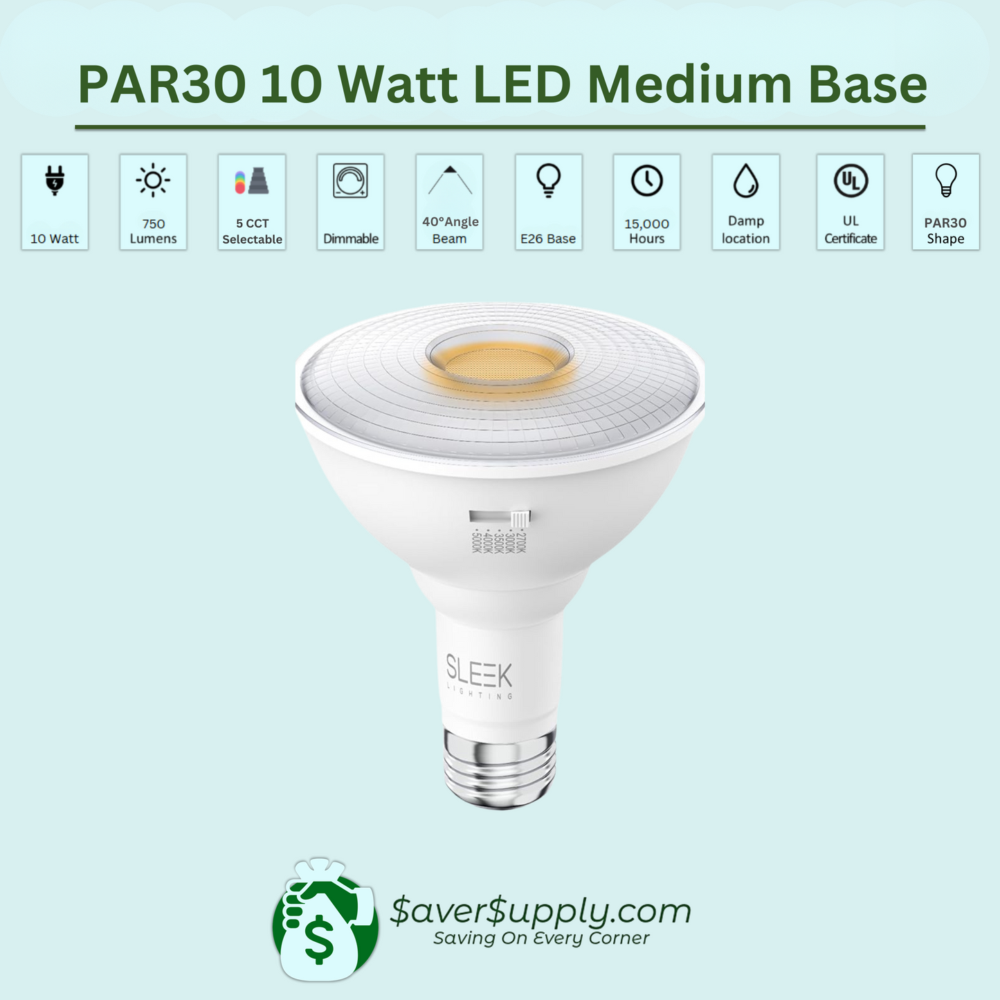 PAR30, 10 Watt, 75 Watt Equivalent, E26 Medium Base, 5 CCT / 4 Pack