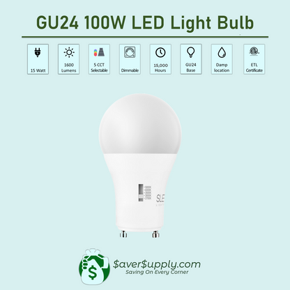 15 Watt, 100W Equivalent, GU24 Light Bulb, 5 CCT / 4 Pack