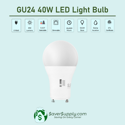 6 Watt, 40W Equivalent, GU24 Light Bulb, 5 CCT / 4 Pack
