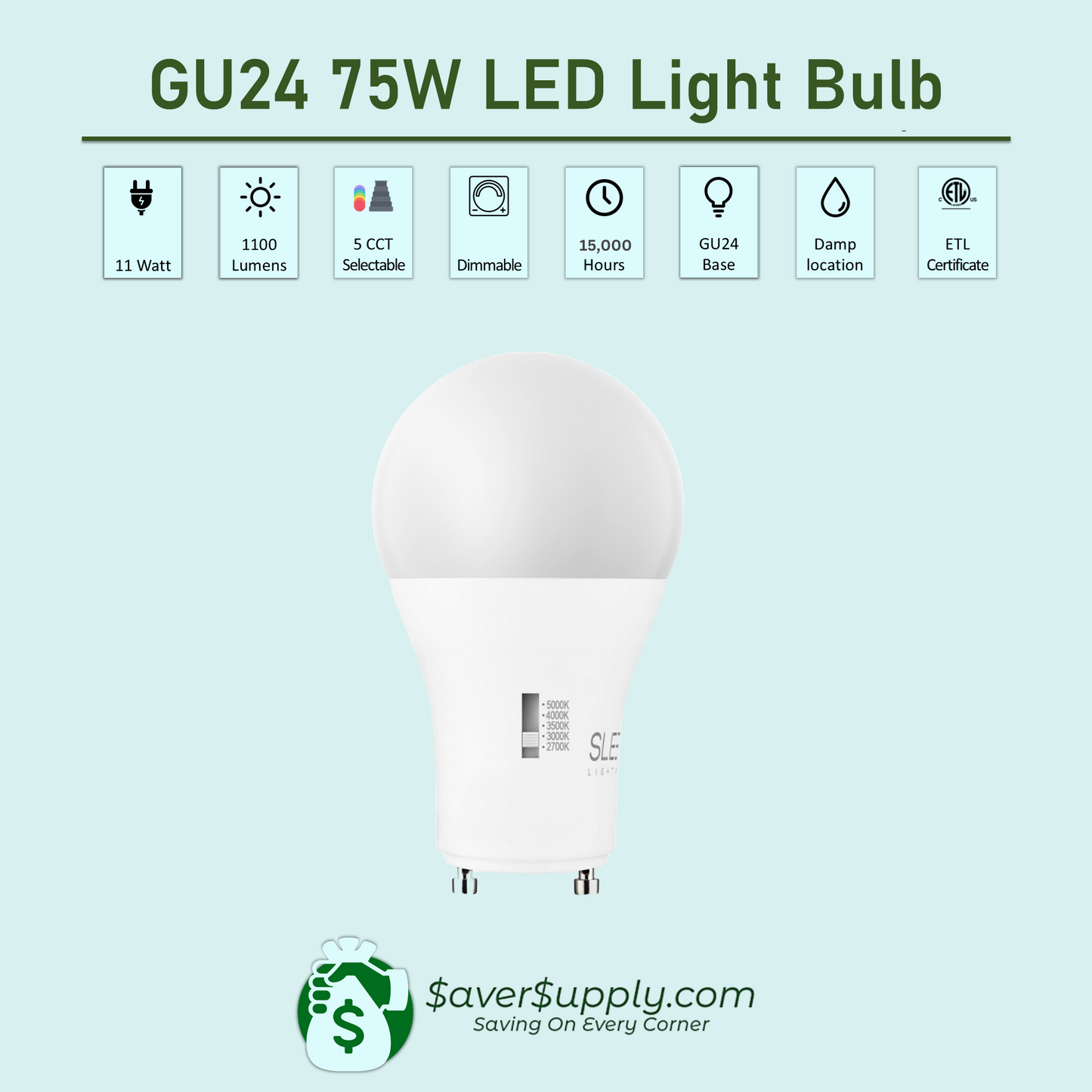 11 Watt, 75W Equivalent, GU24 Light Bulb, 5 CCT / 4 Pack