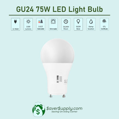 11 Watt, 75W Equivalent, GU24 Light Bulb, 5 CCT / 4 Pack