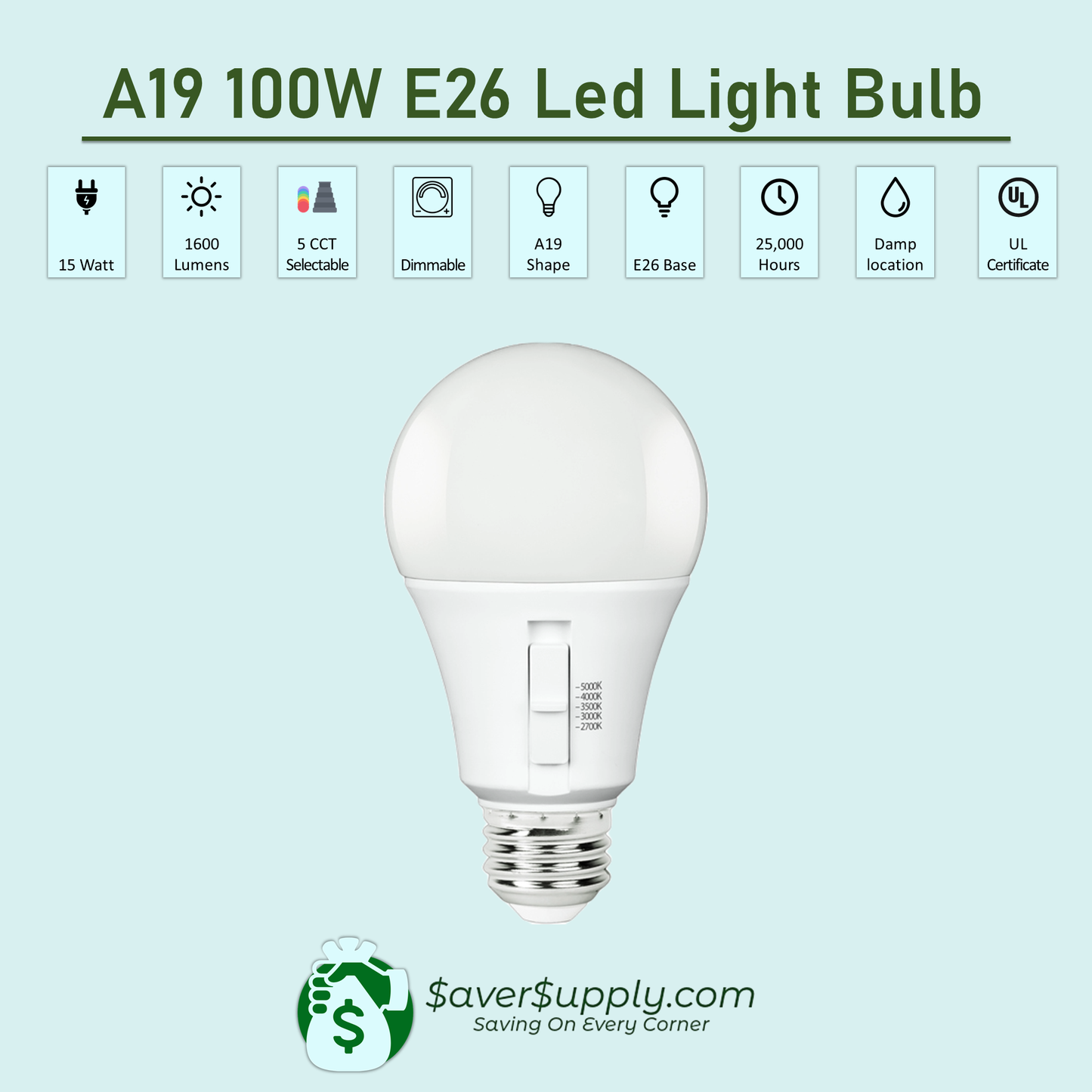 15 Watt, 100W Equivalent, White Light Bulb 5 CCT / 4 PACK