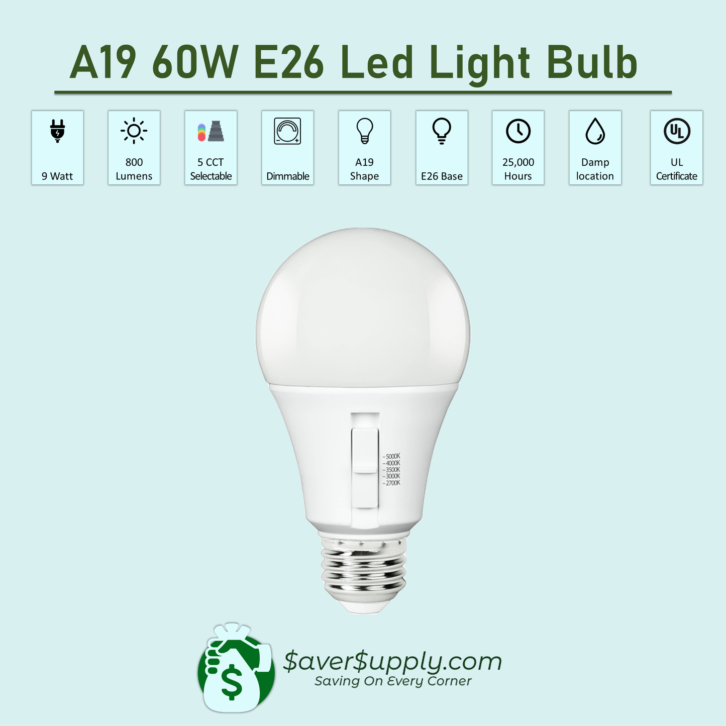 9 Watt, 60W Equivalent, White Light Bulb 5 CCT / 4 Pack