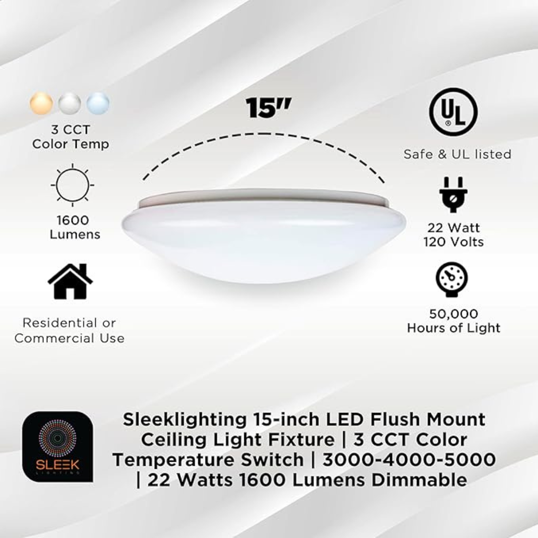 15-inch LED Mushroom Flush Mount Ceiling Light Fixture