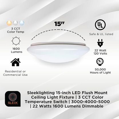 15-inch LED Mushroom Flush Mount Ceiling Light Fixture