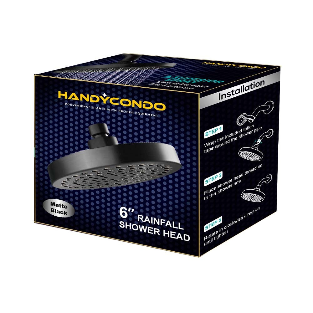6-Inch High Pressure Shower Head - Matte Black